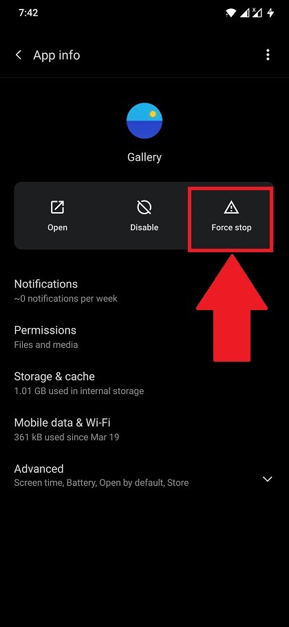 La rotación de la pantalla de Android no funciona Force Stop