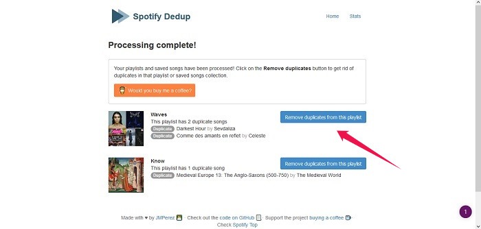 Eliminar duplicados de la lista de reproducción de Spotify Dedup Eliminar duplicados