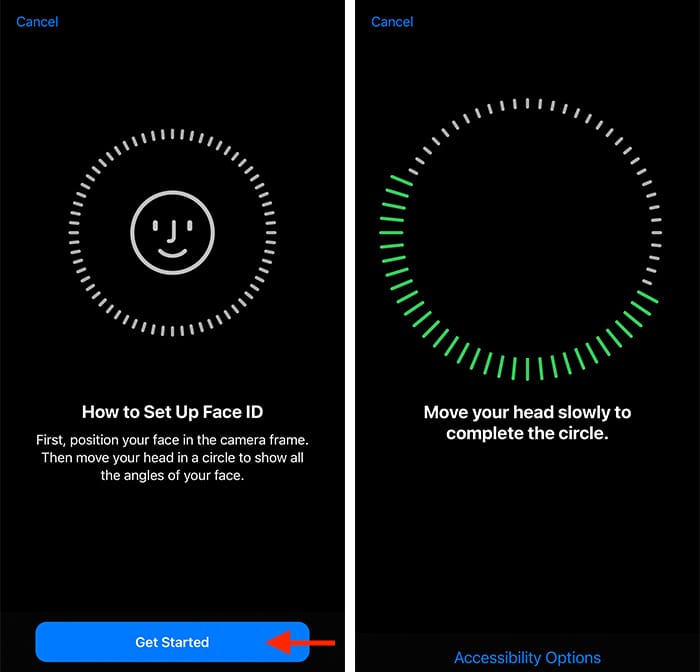 Guía de configuración de Face Id Iphone Primer escaneo