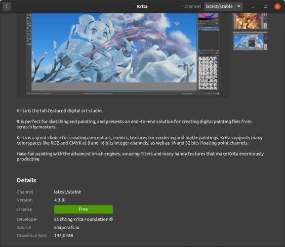 Instale la versión más reciente de Krita en Ubuntu Check Snap