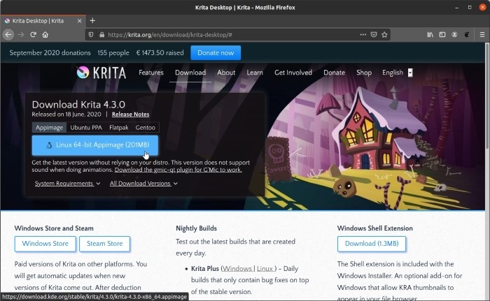 Instale la última versión de Krita en Ubuntu Descargar Appimage