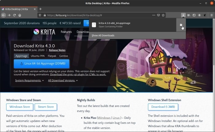 Instale la última versión de Krita en Ubuntu Abra la carpeta descargada