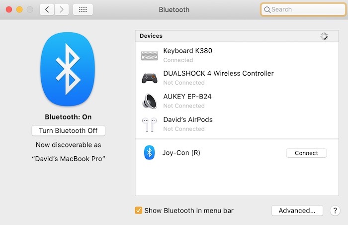 Conecte Joycons a las preferencias de Bluetooth de Mac