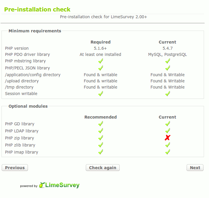 limesurvey-system-requirement-check