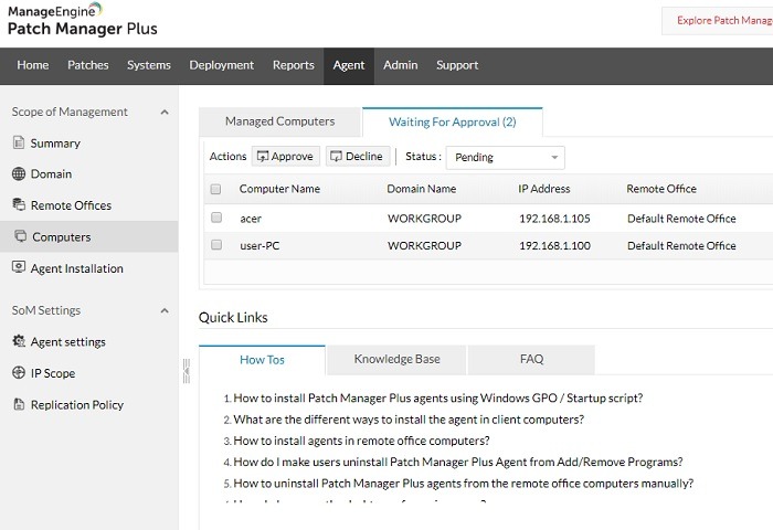 Administrar computadoras remotas Patch Manager Plus