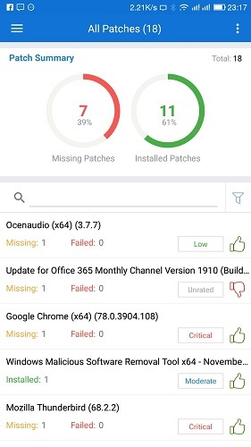 Administrar parches en un Mobile Patch Manager Plus