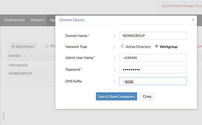 Añadir Dominios Workgroup Patch Manager Plus
