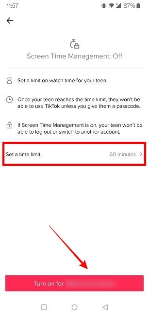Los controles parentales de Tiktok establecen un límite de tiempo
