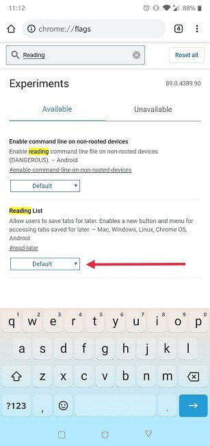 Cómo agregar la lista Leer más tarde Chrome Mobile Habilitar la lista de lectura