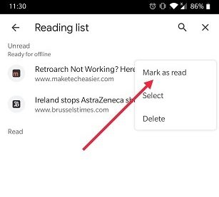 Cómo agregar la lista Leer más tarde Chrome Mobile Marcar como leído