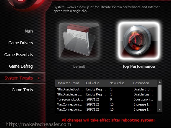 ajustes del sistema gamebooster