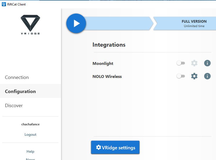 configuraciones de riftcat