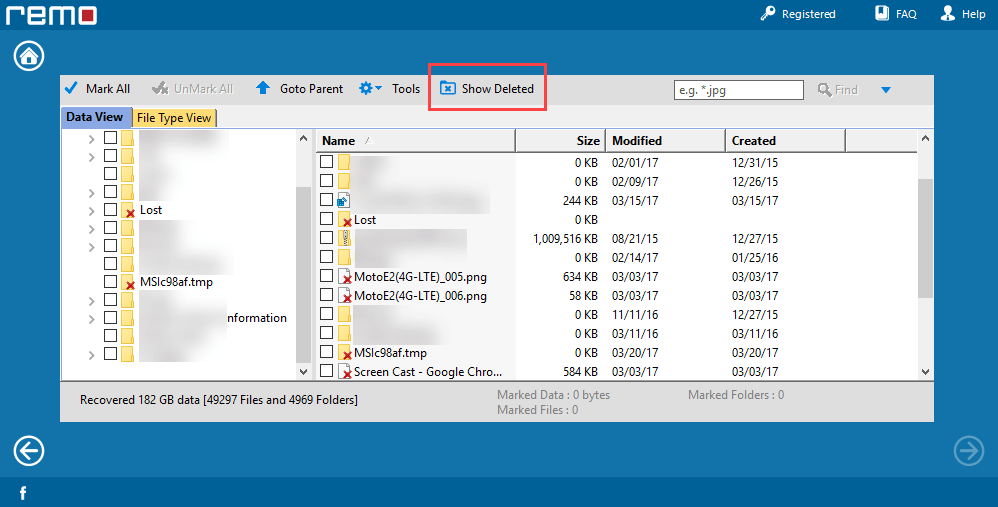 remo-data-recovery-select-show-deleted-option