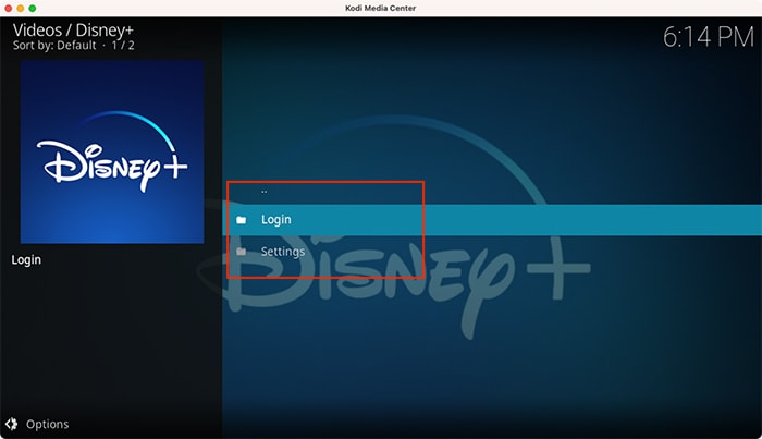 Pantalla de inicio de complementos de Disney Plus Kodi