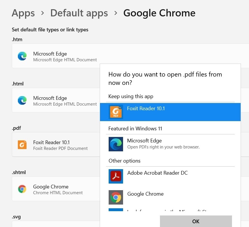 Win11 Navegador predeterminado Aplicaciones Otras opciones Pdf