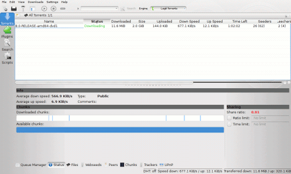 ktorrent, descargando freebsd