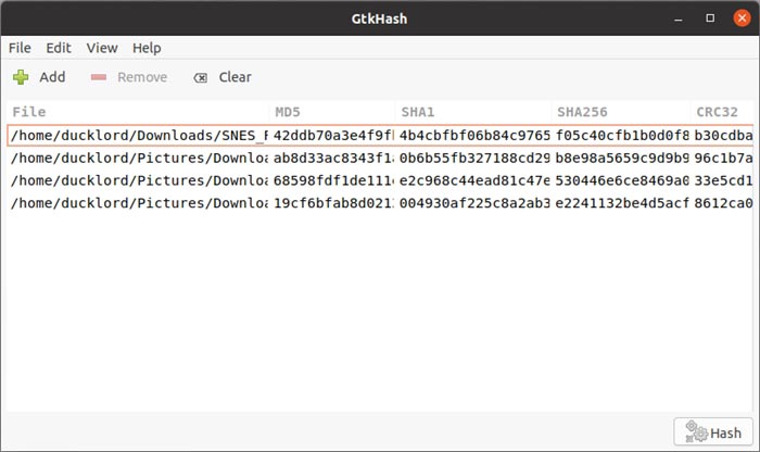 Comprobar hashes con hashes calculados de Gtkhash