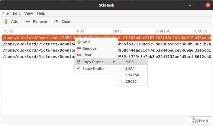 Comprobar hashes con Gtkhash Copy Digest