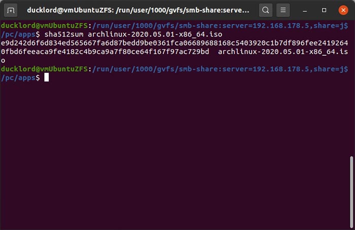 Comprobar hashes con Gtkhash Terminal Hash en pantalla