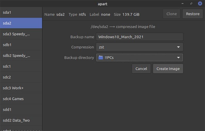 Copia de seguridad de particiones en Ubuntu con Apart Gtk Backup Directory