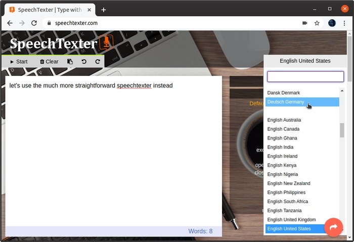 Dictar con Docs y amigos Speechtexter Language