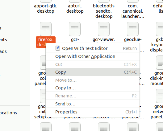 Ubuntu Copiar archivo de escritorio de Firefox