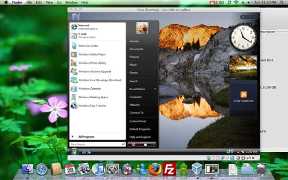La misma VM de Vista ejecutándose en Mac
