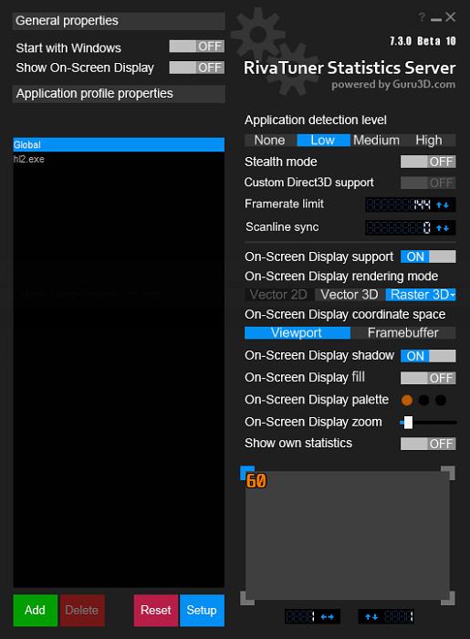 Ventana principal de Rivatuner Scanline Sync