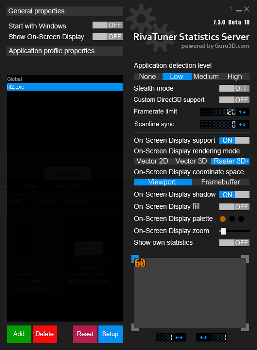 Rivatuner Scanline Sync por juego Fps Cap Ejemplo