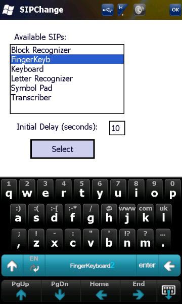 SIPChange activo y mostrando FingerKeyboard 2