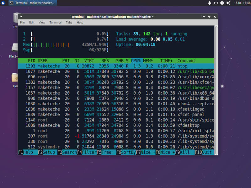 Xfce Xubuntu Htop