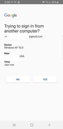 Notificación de teléfono clave de seguridad de Android