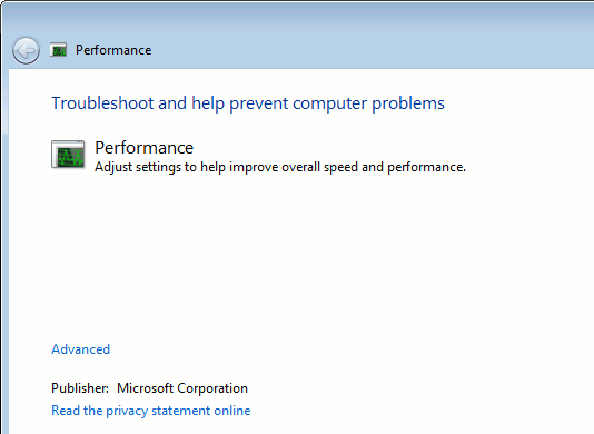 Inicio del solucionador de problemas de rendimiento de Windows