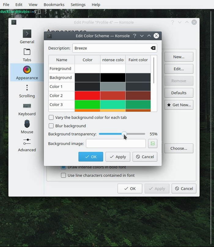 Fondo de pantalla de Konsole Agregar transparencia