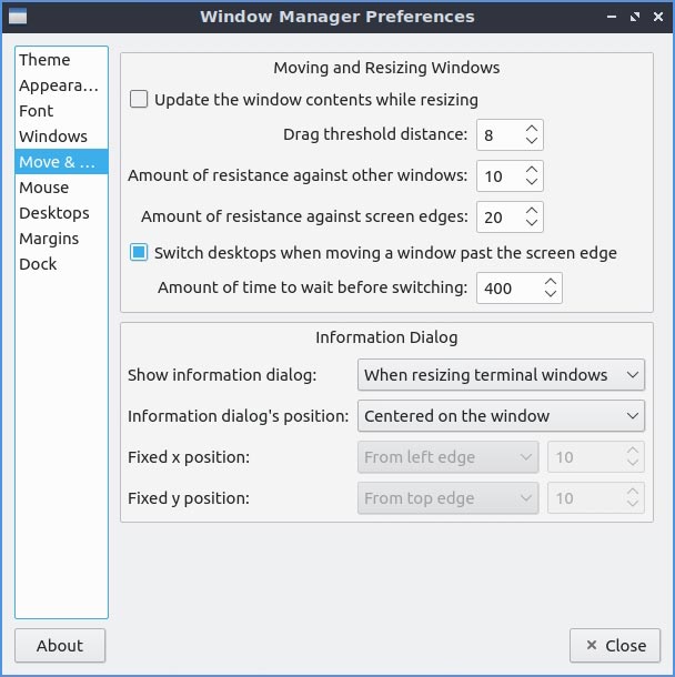 Revisión de Lubuntu 20 10 Mte Preferencias de Openbox Mover Redimensionar ventanas