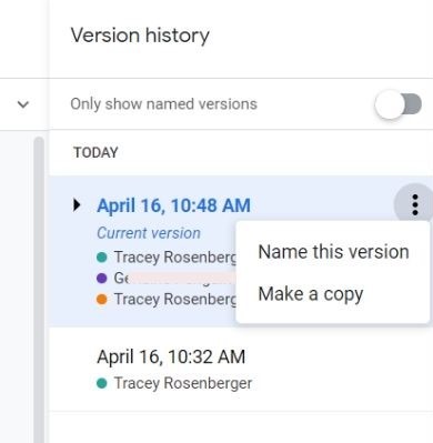 Versión del nombre de la colaboración de Google Doc