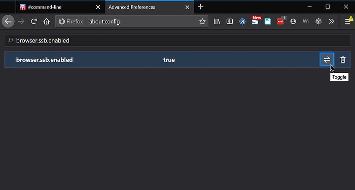 Booleano de configuración de Firefox Ssb