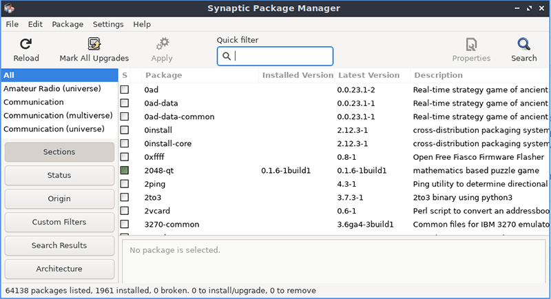 Paquetes Linux Synaptic