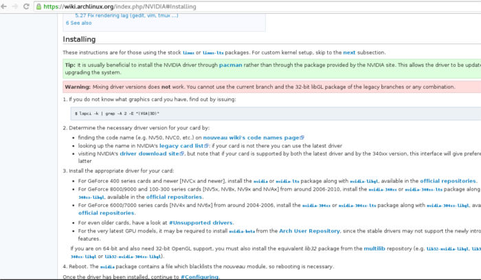 Página wiki de Arch Linux NVIDIA.