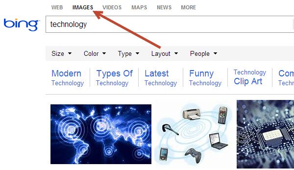 Asegúrate de estar en la página Imágenes de Bing.