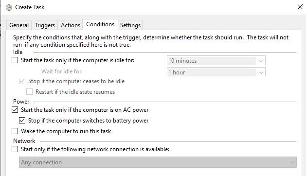 Punto de restauración automática Condiciones de Windows Energía