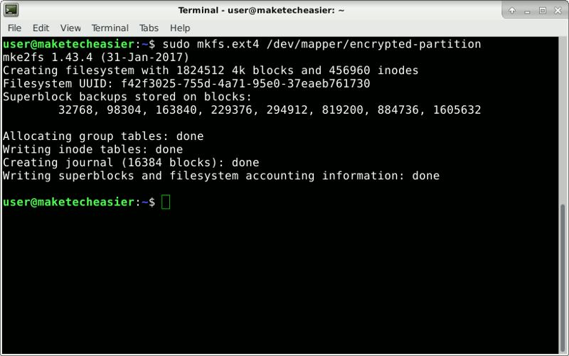 cryptsetup-make-ext4-filesystem