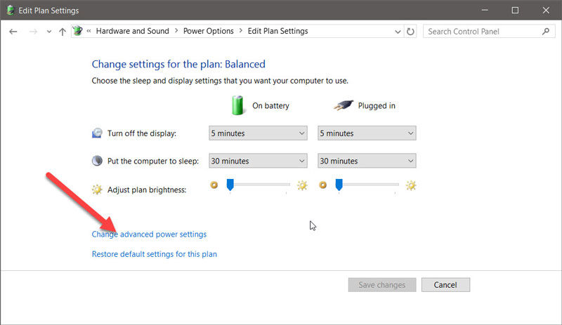 Configuración avanzada del plan de energía de Windows 10