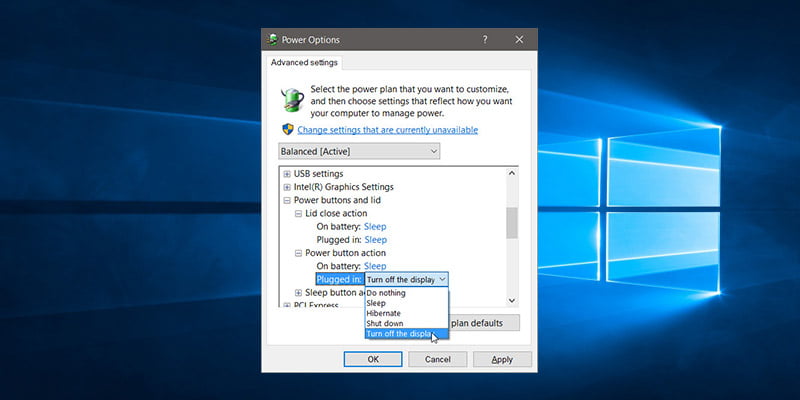 Cómo configurar el botón de encendido para apagar la pantalla en Windows 10