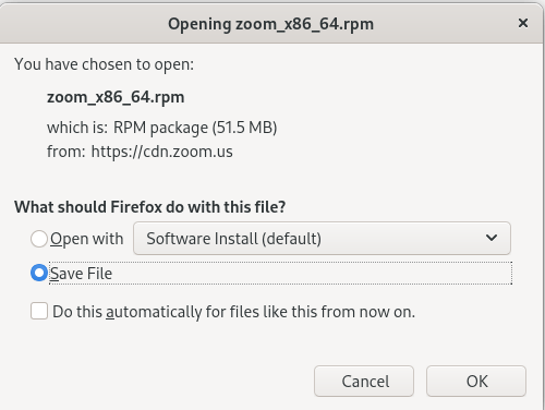 Zoom Fedora Instalar Guardar archivo