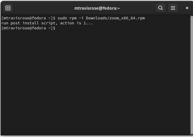 Instalación de la línea de comandos de Zoom Fedora