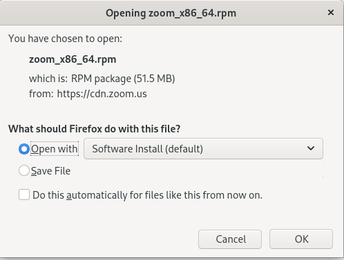 Zoom Fedora abierto con el administrador de software