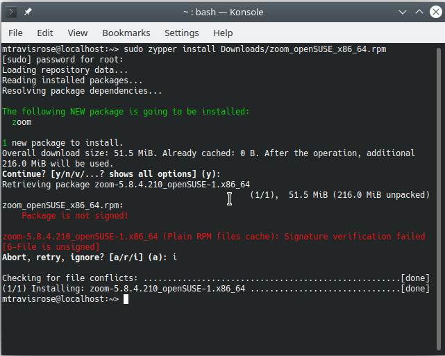 Zoom Opensuse Instalación de la línea de comandos de Zoom