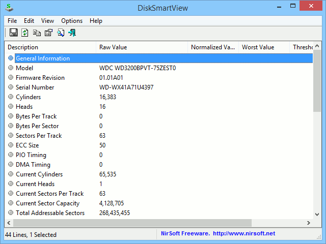 DiskSmartView recopila toda la información SMART del disco duro instalado.