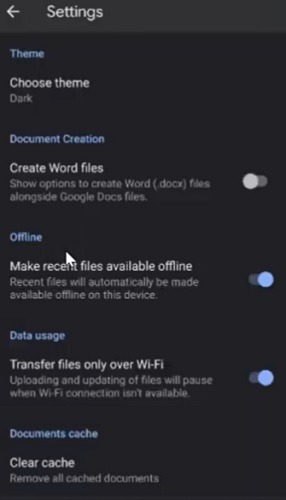 Cómo habilitar el modo oscuro de Google Docs en el modo oscuro de Android